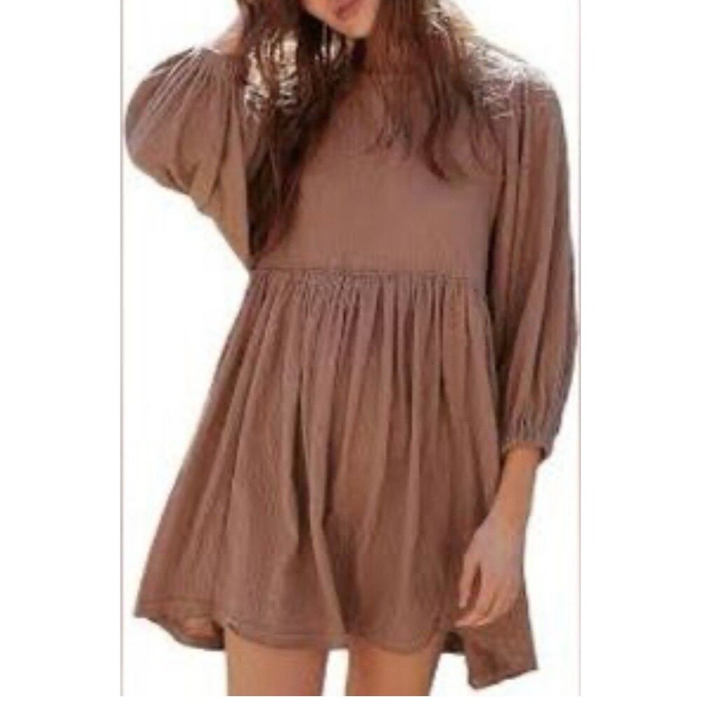 Free People Beach Get Obsessed Dress Oversized Babydoll Sz S Cocoa Boho Hippie